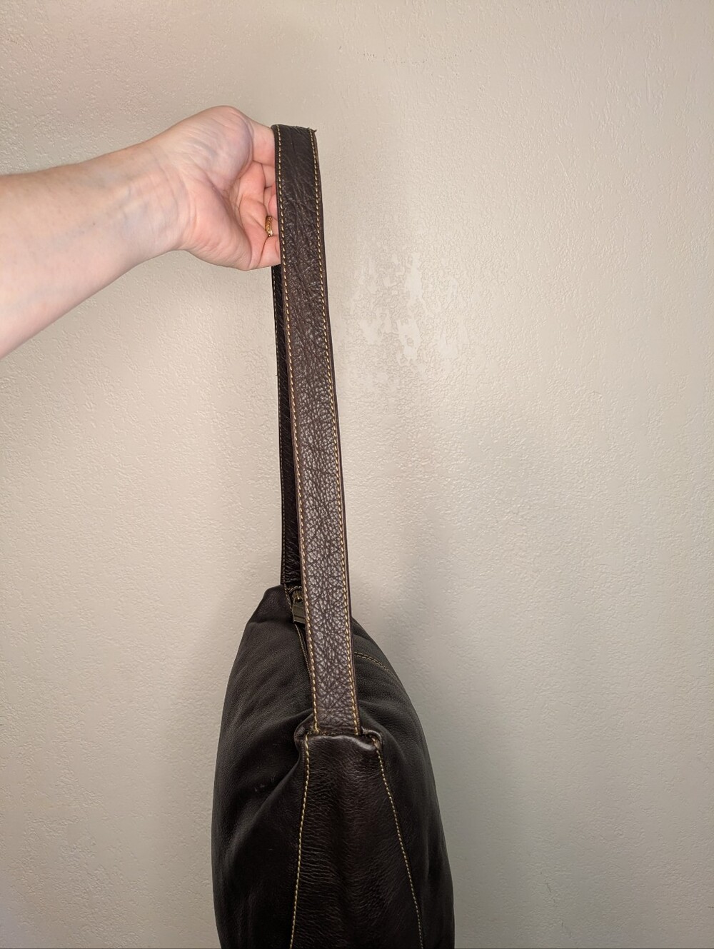Vintage ESPRIT Collection San Francisco Chocolate Brown Leather Shoulder Bag 90s - Picture 9 of 13